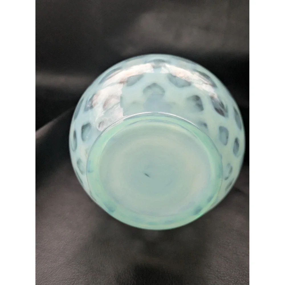 Fenton Art Glass Blue Topaz Opalescent Coin Dot Pitcher 6.5 Inch Ruffled Lip